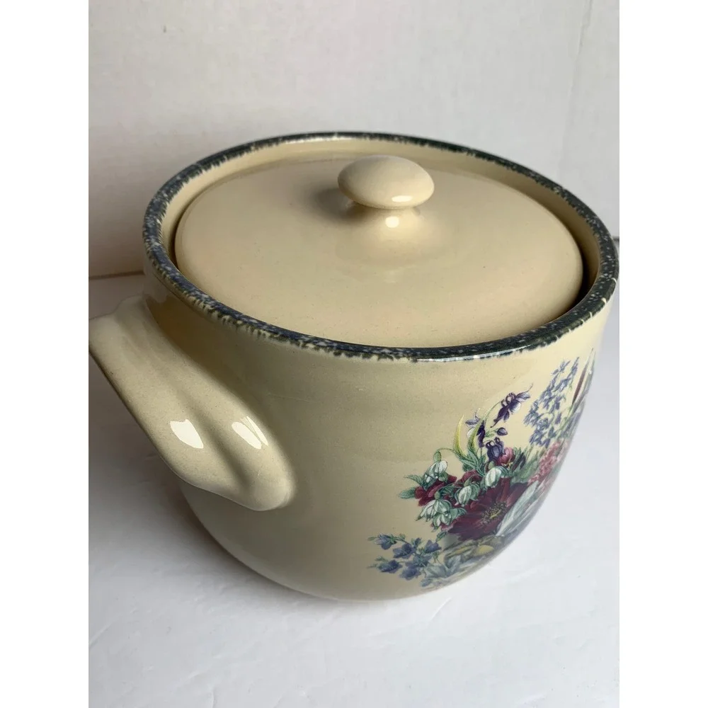 Home & Garden Party Ltd 2004 Floral Stoneware Cottagecore Cookie Jar Made USA